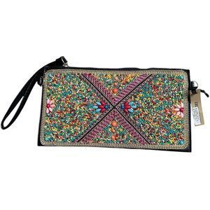 COCO + CARMEN Beaded Colorful Clutch Envelope Artisan Bag Shoulder Strap NWT